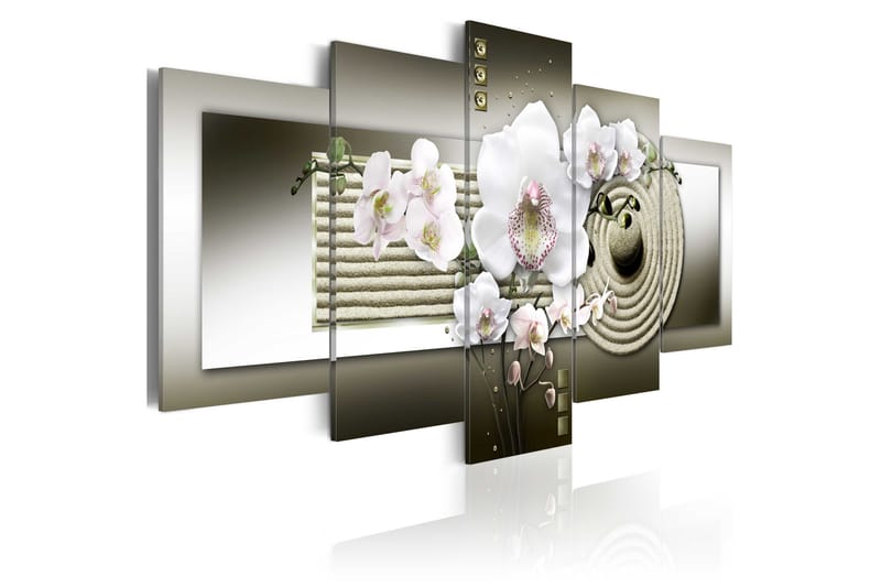 Billede Orchid And Zen Garden In Grey 100x50 - Artgeist sp. z o. o. - Boligtilbehør - Billeder & kunst - Billeder på lærred