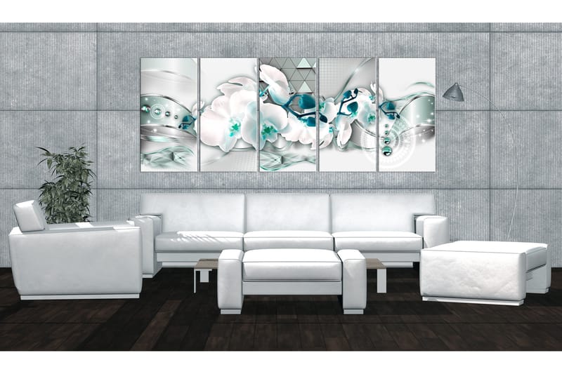 Billede Orchises And Abstraction 200x80 - Artgeist sp. z o. o. - Boligtilbehør - Billeder & kunst - Billeder på lærred