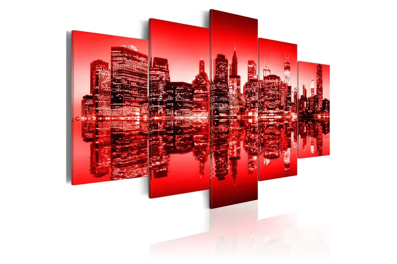 Billede Rødt Sken Over New York 5 St 200x100, Artgeist sp. z o. o.