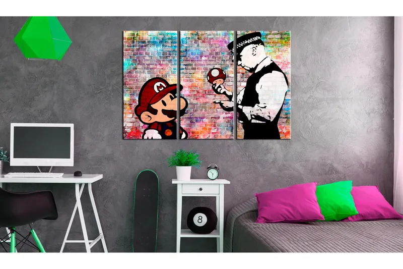 Billede Rainbow Brick Banksy 120x80 - Artgeist sp. z o. o. - Boligtilbehør - Billeder & kunst - Billeder på lærred