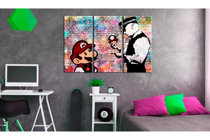 Billede Rainbow Brick Banksy 90x60 - Artgeist sp. z o. o. - Boligtilbehør - Billeder & kunst - Billeder på lærred