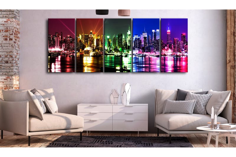 Billede Rainbow New York 5 Parts Narrow 225x90 - Artgeist sp. z o. o. - Boligtilbehør - Billeder & kunst - Billeder på lærred
