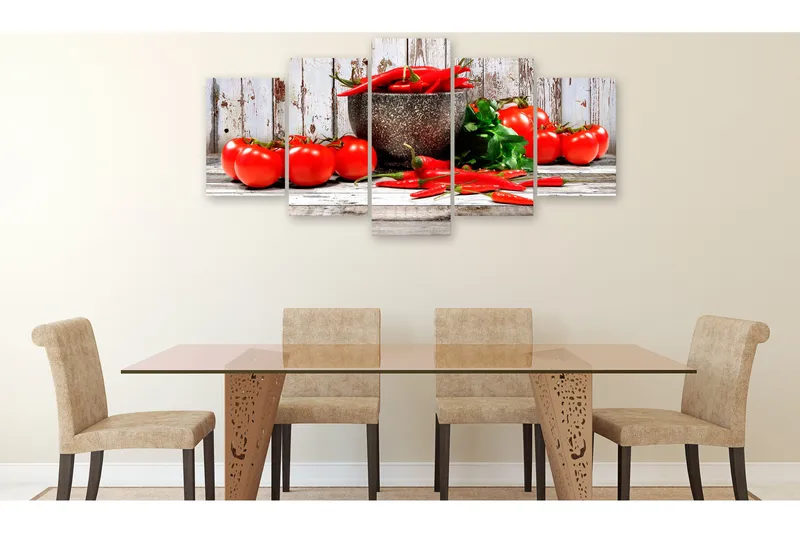 Billede Red Vegetables 5 Parts Wood Wide 200x100 - Artgeist sp. z o. o. - Boligtilbehør - Billeder & kunst - Billeder på lærred