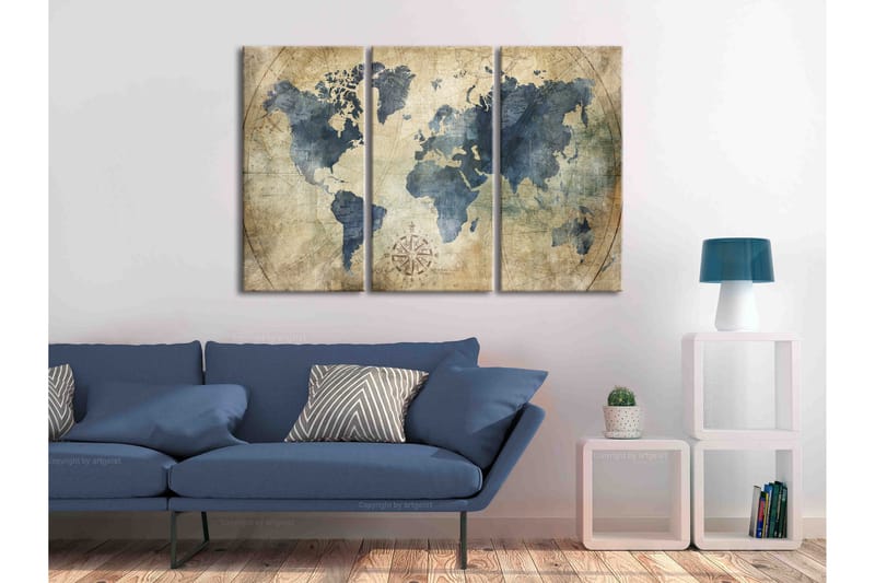 Billede Retro Map 3 Parts 90x60 - Artgeist sp. z o. o. - Boligtilbehør - Billeder & kunst - Billeder på lærred