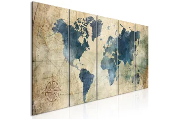 Billede Retro Map 5 Parts Narrow 200x80 - Artgeist sp. z o. o. - Boligtilbehør - Billeder & kunst - Billeder på lærred