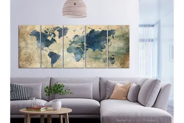 Billede Retro Map 5 Parts Narrow 200x80 - Artgeist sp. z o. o. - Boligtilbehør - Billeder & kunst - Billeder på lærred