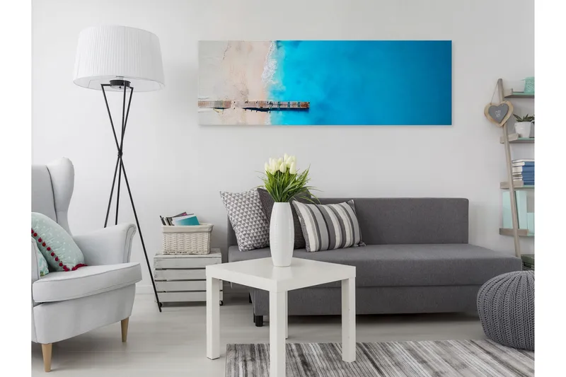 Billede Sea and Wooden Bridge (1 del) Smal blå 150x50, Artgeist sp. z o. o.