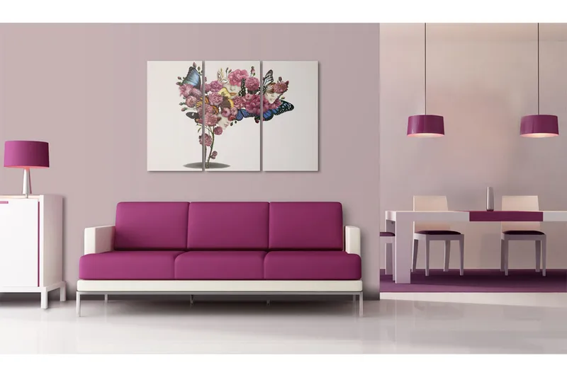 Billede sommerfugle, blomster og karneval 90x60, Artgeist sp. z o. o.