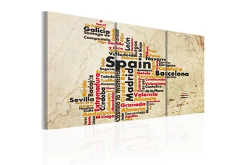 Billede Spanien Text Kort Farver Flag 60x30 - Artgeist sp. z o. o. - Boligtilbehør - Billeder & kunst - Billeder på lærred