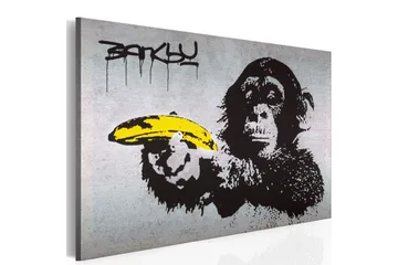 Billede Stop Eller Aben Skyder! Banksy 60x40 - Artgeist sp. z o. o. - Boligtilbehør - Billeder & kunst - Billeder på lærred