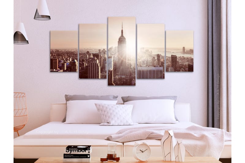 Billede Sun Over Manhattan 5 Parts Wide Brown 200x100 - Artgeist sp. z o. o. - Boligtilbehør - Billeder & kunst - Billeder på lærred