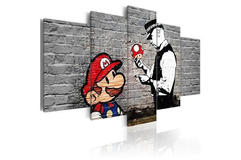 Billede Super Mario Mushroom Cop Banksy 100x50 - Artgeist sp. z o. o. - Boligtilbehør - Billeder & kunst - Billeder på lærred