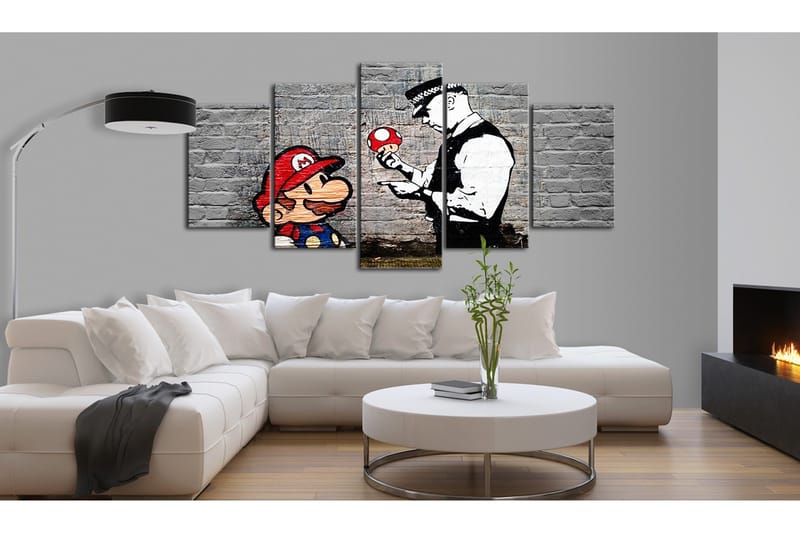 Billede Super Mario Mushroom Cop Banksy 200x100 - Artgeist sp. z o. o. - Boligtilbehør - Billeder & kunst - Billeder på lærred