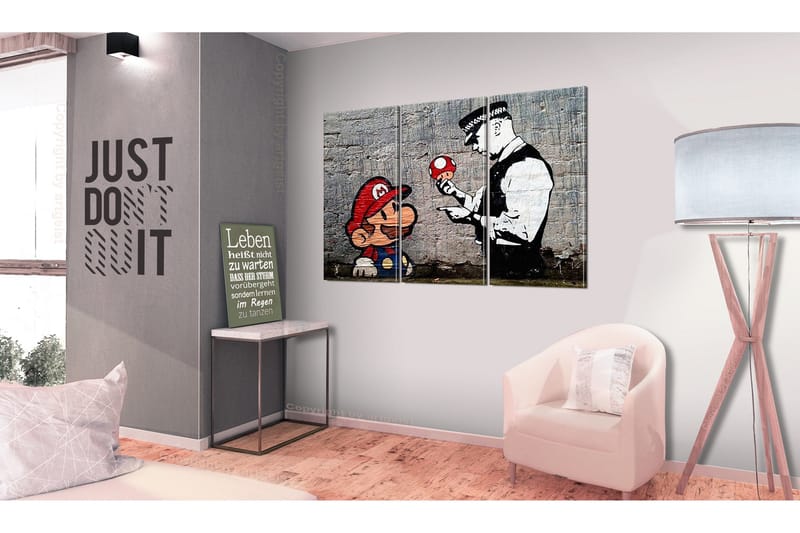 Billede Super Mario Mushroom Cop By Banksy 90x60 - Artgeist sp. z o. o. - Boligtilbehør - Billeder & kunst - Billeder på lærred