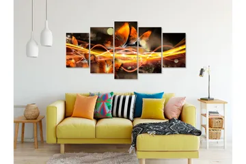 Billede Swarm Of Butterflies 5 Parts Wide Orange 100x50 - Artgeist sp. z o. o. - Boligtilbehør - Billeder & kunst - Billeder på lærred