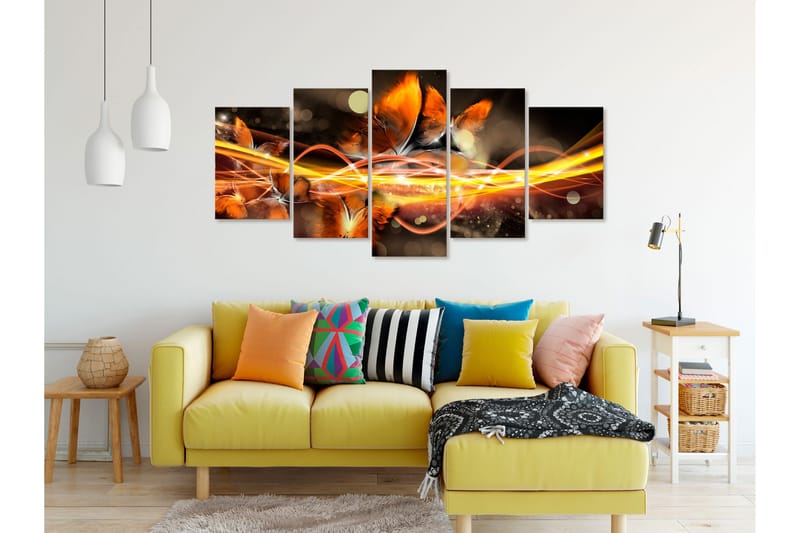 Billede Swarm Of Butterflies 5 Parts Wide Orange 200x100 - Artgeist sp. z o. o. - Boligtilbehør - Billeder & kunst - Billeder på lærred