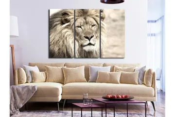 Billede The King Of Beasts 3 Parts Beige 90x60 - Artgeist sp. z o. o. - Boligtilbehør - Billeder & kunst - Billeder på lærred