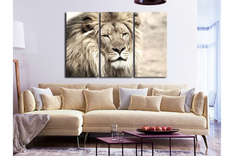 Billede The King Of Beasts 3 Parts Beige 90x60 - Artgeist sp. z o. o. - Boligtilbehør - Billeder & kunst - Billeder på lærred