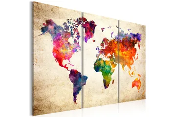 Billede The World's Map In Watercolor 90x60 - Artgeist sp. z o. o. - Boligtilbehør - Billeder & kunst - Billeder på lærred