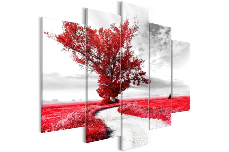 Billede Tree Near The Road 5 Parts Red 200x100, Artgeist sp. z o. o.