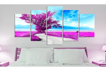 Billede Tree Near The Road 5 Parts Violet 100x50 - Artgeist sp. z o. o. - Boligtilbehør - Billeder & kunst - Billeder på lærred