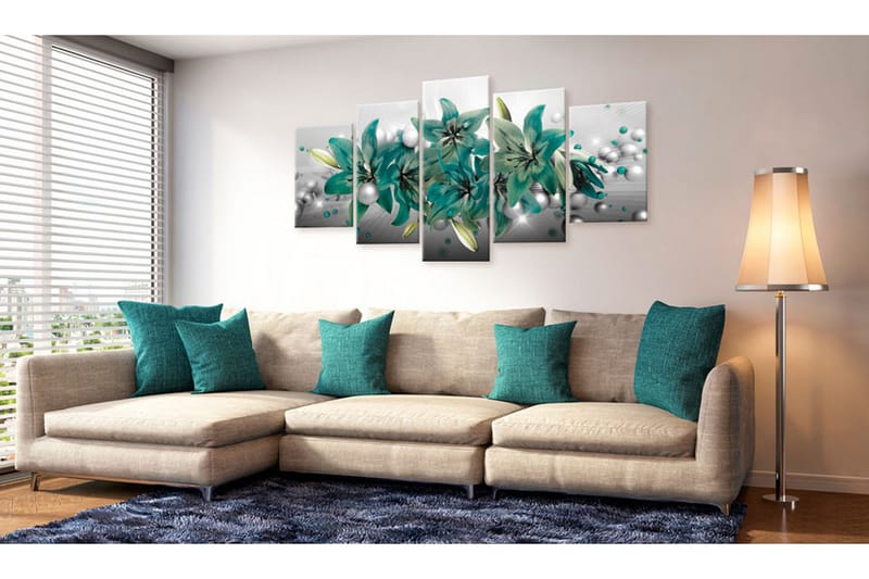 Billede Turquoise Bouquet 200x100 - Artgeist sp. z o. o. - Boligtilbehør - Billeder & kunst - Billeder på lærred