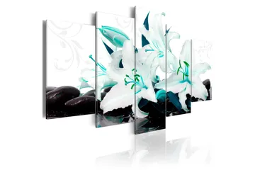 Billede Turquoise Lilies And Stones 200x100 - Artgeist sp. z o. o. - Boligtilbehør - Billeder & kunst - Billeder på lærred