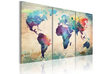 Billede Verden Malet Med Akvarel 120x60 - Artgeist sp. z o. o. - Boligtilbehør - Billeder & kunst - Billeder på lærred