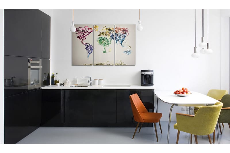 Billede Verdenskort Farvet Røg Spor Triptych 60x40 - Artgeist sp. z o. o. - Boligtilbehør - Billeder & kunst - Billeder på lærred