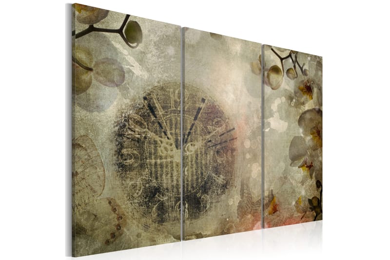 Billede Vintage Clock And Orchid Triptych 120x80, Artgeist sp. z o. o.