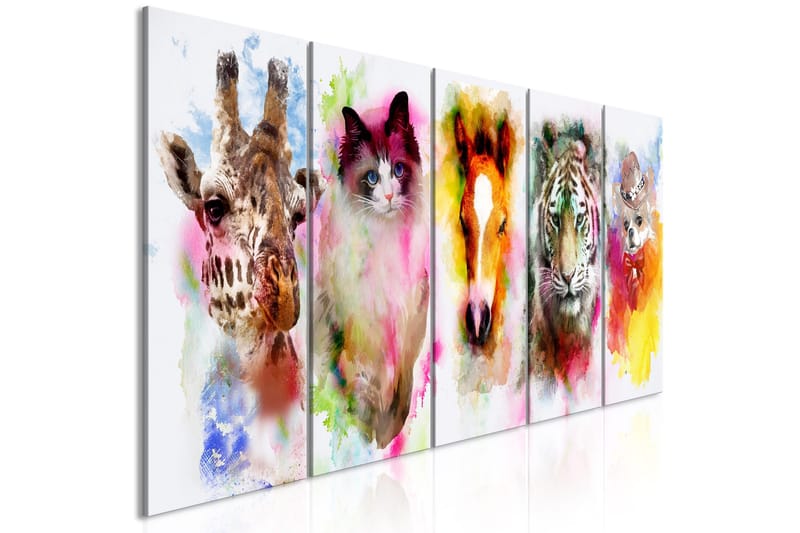 Billede Watercolour Animals 5 Parts Narrow 225x90, Artgeist sp. z o. o.
