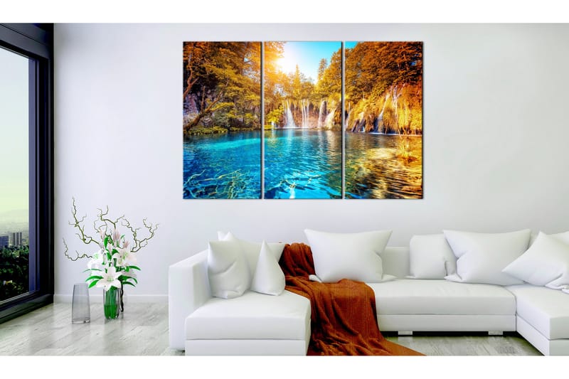 Billede Waterfalls Of Sunny Forest 90x60 - Artgeist sp. z o. o. - Boligtilbehør - Billeder & kunst - Billeder på lærred