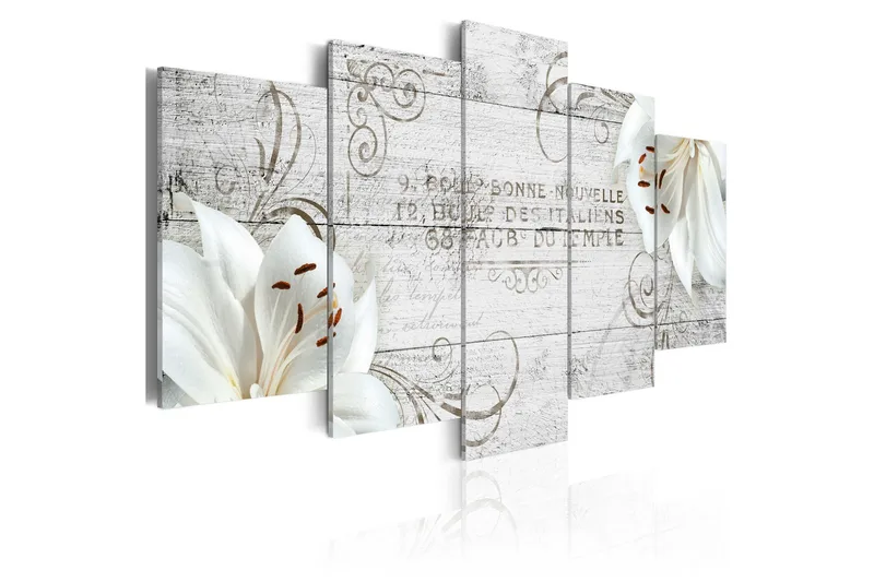 Billede White Lilies On Wood 100x50, Artgeist sp. z o. o.