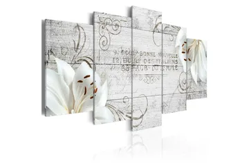 Billede White Lilies On Wood 200x100 - Artgeist sp. z o. o. - Boligtilbehør - Billeder & kunst - Billeder på lærred