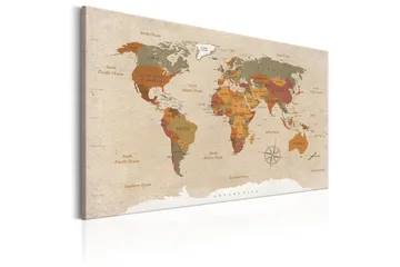 Billede World Map: Beige Chic 120x80 - Artgeist sp. z o. o. - Boligtilbehør - Billeder & kunst - Billeder på lærred