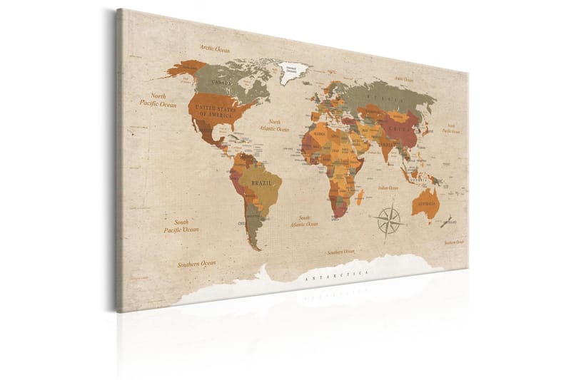 Billede World Map: Beige Chic 60x40 - Artgeist sp. z o. o. - Boligtilbehør - Billeder & kunst - Billeder på lærred