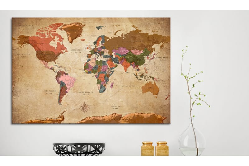 Billede World Map: Brown Elegance 90x60, Artgeist sp. z o. o.