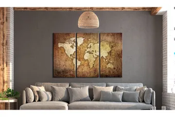 Billede World Map Brown Texture 90x60 - Artgeist sp. z o. o. - Boligtilbehør - Billeder & kunst - Billeder på lærred
