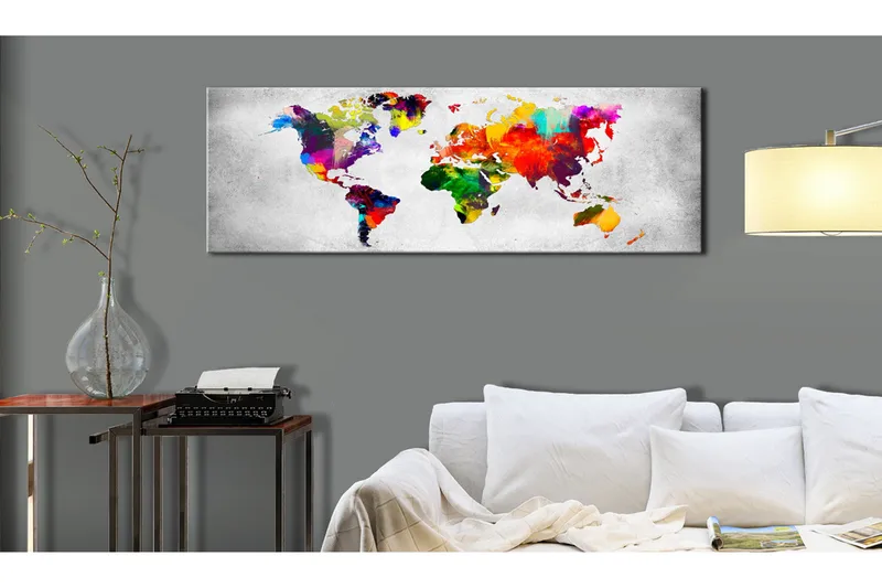 Billede World Map Coloured Revolution 150x50 - Artgeist sp. z o. o. - Boligtilbehør - Billeder & kunst - Billeder på lærred