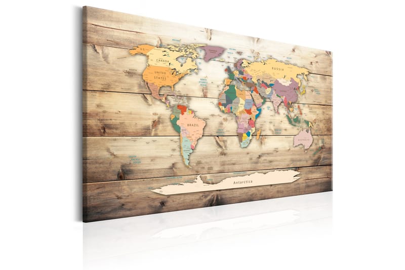 Billede World Map: Colourful Continents 120x80 - Artgeist sp. z o. o. - Boligtilbehør - Billeder & kunst - Billeder på lærred