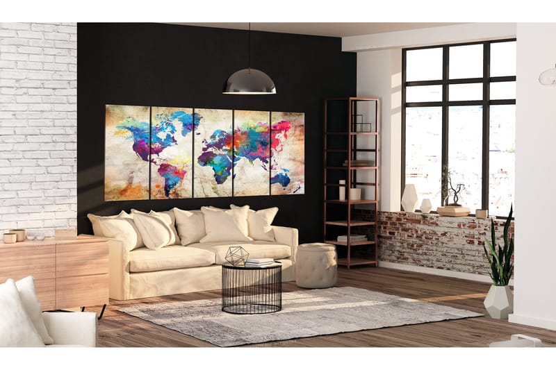 Billede World Map: Colourful Ink Blots 225x90, Artgeist sp. z o. o.