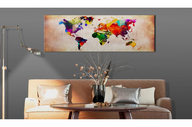 Billede World Map Colourful Ramble 150x50 - Artgeist sp. z o. o. - Boligtilbehør - Billeder & kunst - Billeder på lærred