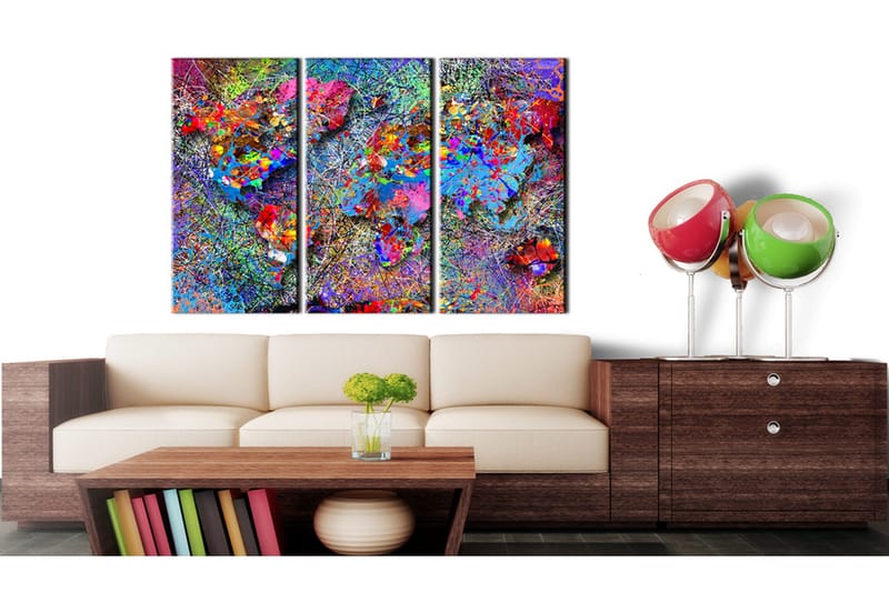 Billede World Map Colourful Whirl 120x80 - Artgeist sp. z o. o. - Boligtilbehør - Billeder & kunst - Billeder på lærred