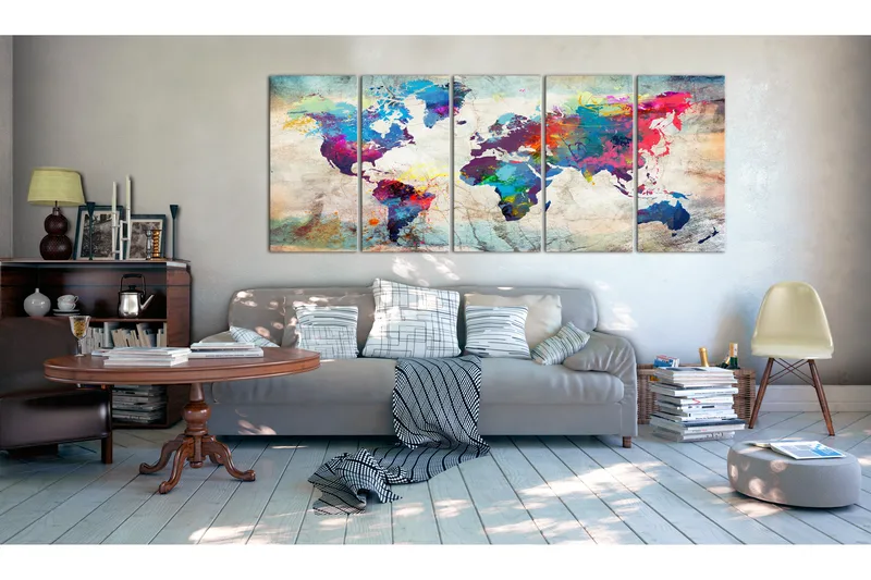 Billede World Map: Cracked Wall 225x90, Artgeist sp. z o. o.