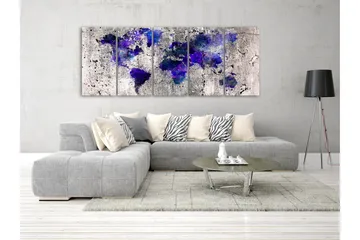 Billede World Map Ink Blots 5 Parts Narrow 225x90 - Artgeist sp. z o. o. - Boligtilbehør - Billeder & kunst - Billeder på lærred