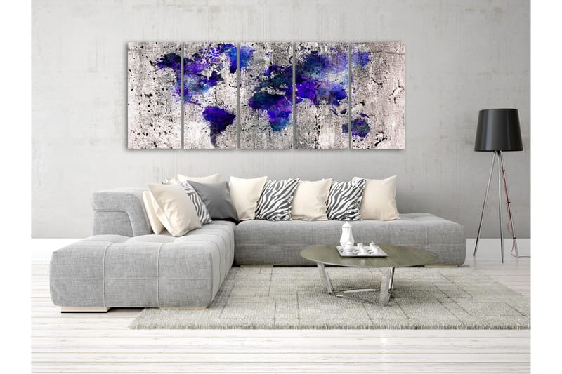 Billede World Map Ink Blots 5 Parts Narrow 225x90 - Artgeist sp. z o. o. - Boligtilbehør - Billeder & kunst - Billeder på lærred