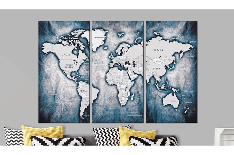 Billede World Map: Ink Triptych 120x80, Artgeist sp. z o. o.