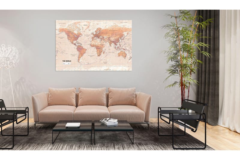 Billede World Map: Orange World 90x60, Artgeist sp. z o. o.