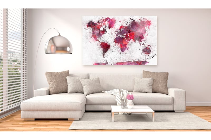 Billede World Map: Red Watercolors (1 del) Bred 120x80 - Artgeist sp. z o. o. - Boligtilbehør - Billeder & kunst - Billeder på lærred