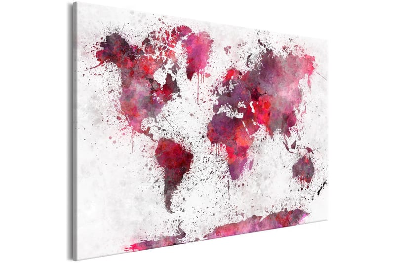 Billede World Map: Red Watercolors (1 del) Bred 90x60 - Artgeist sp. z o. o. - Boligtilbehør - Billeder & kunst - Billeder på lærred